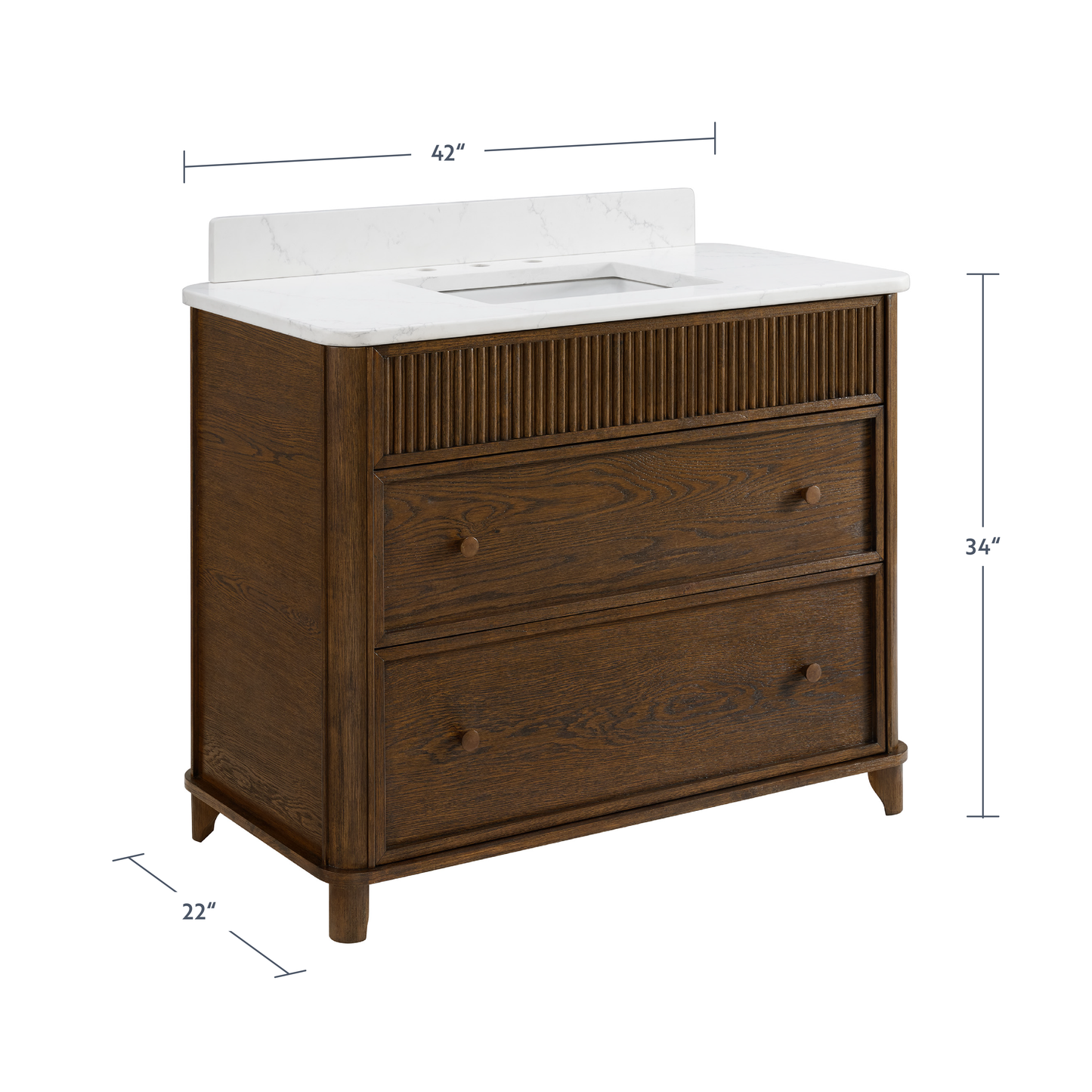 Kathryne 42" Single Bathroom Vanity in Enhanced Brown Oak | Statuario Quartz Countertop