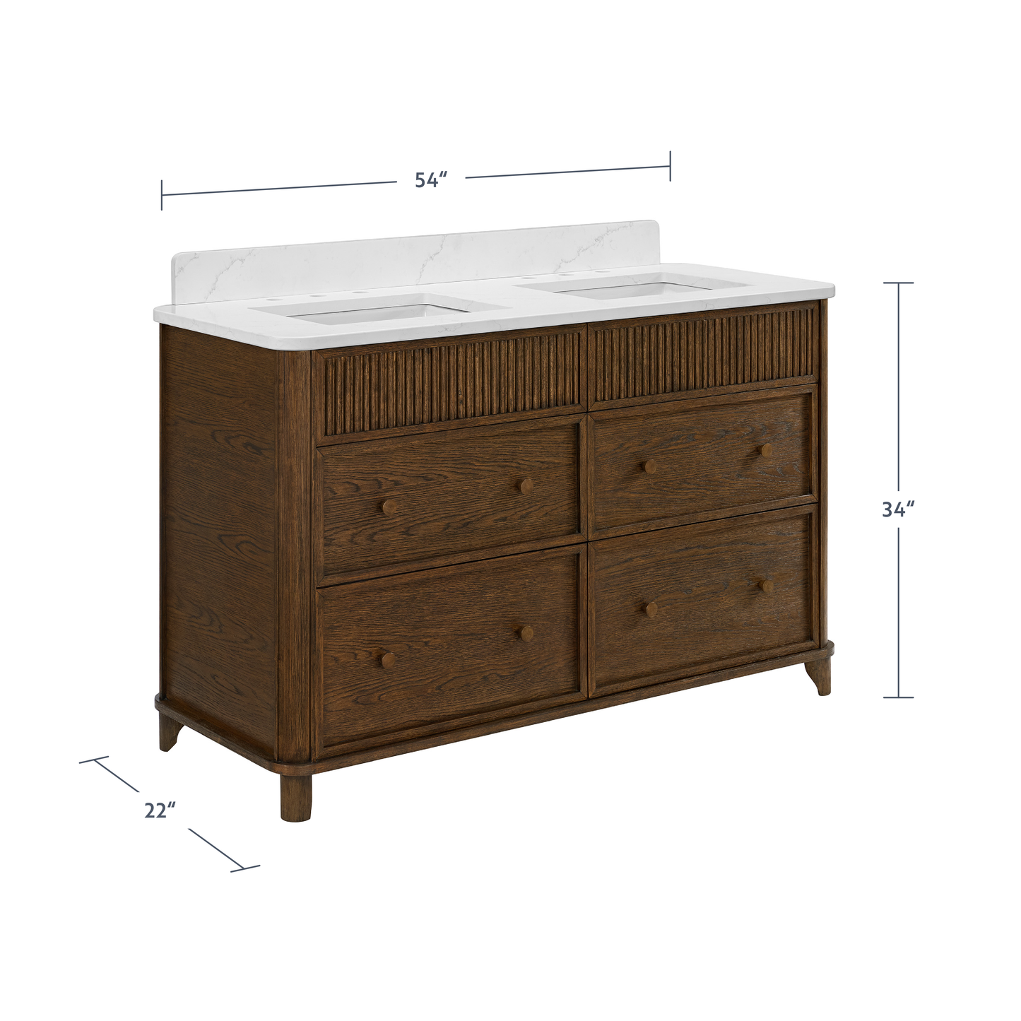Kathryne 54" Double Bathroom Vanity in Enhanced Brown Oak | Statuario Quartz Countertop