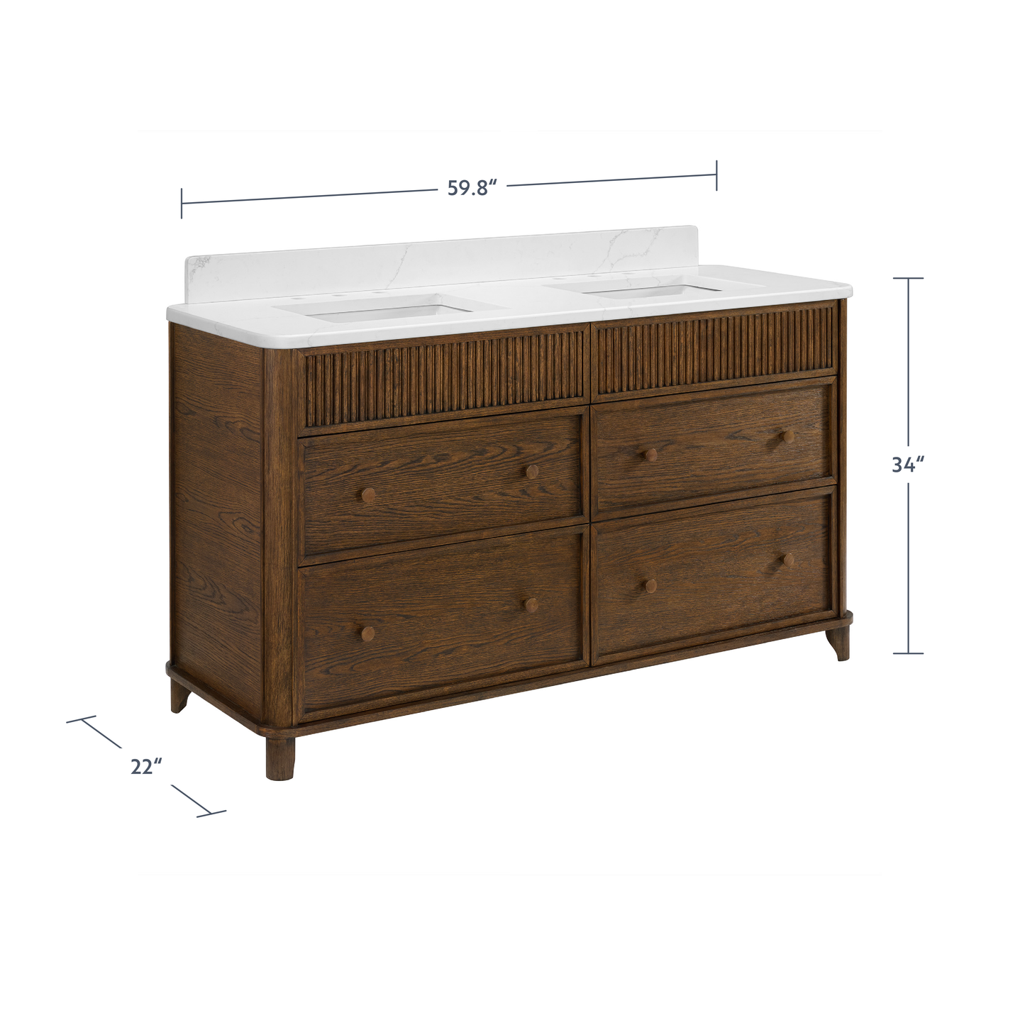 Kathryne 60" Double Bathroom Vanity in Enhanced Brown Oak | Statuario Quartz Countertop