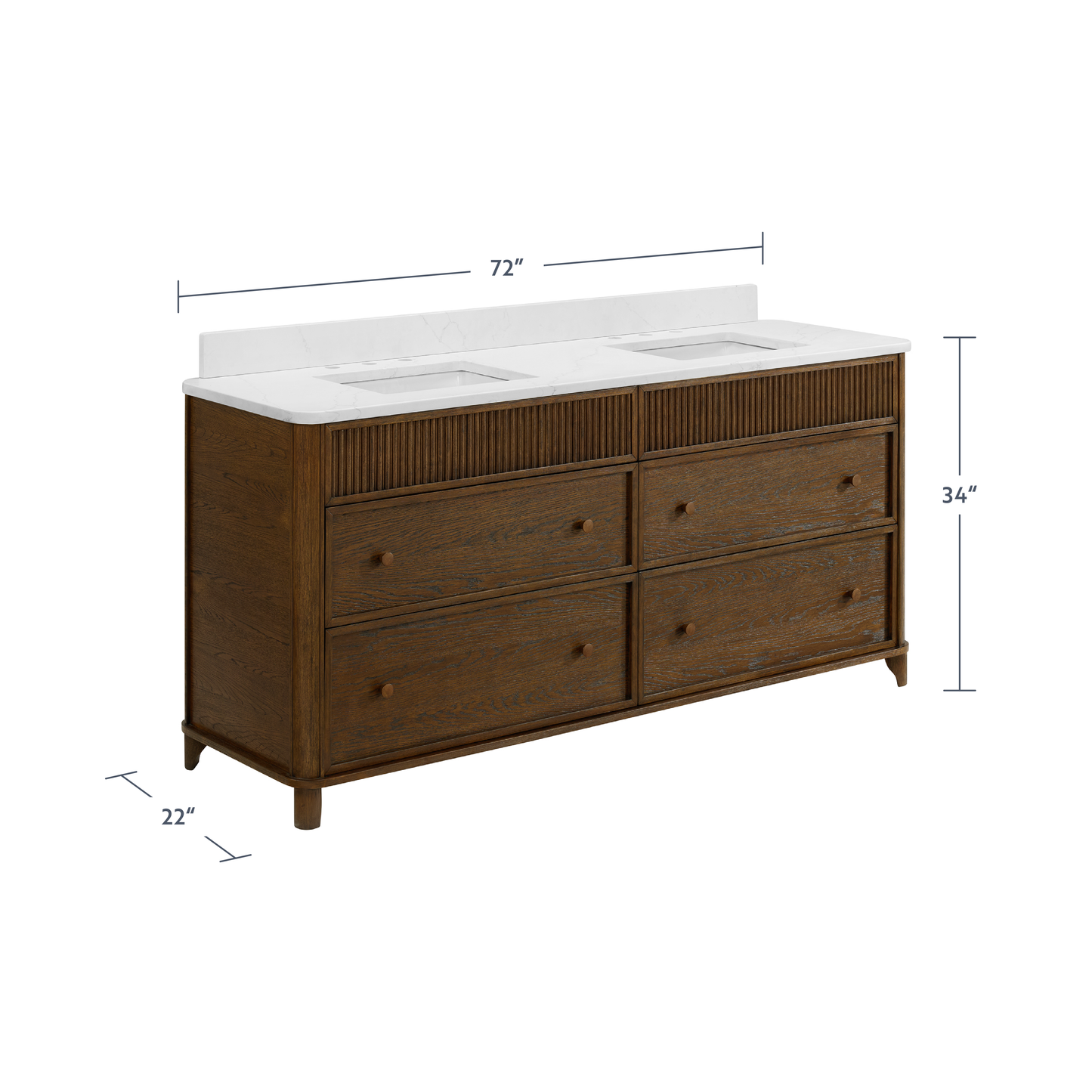 Kathryne 72" Double Bathroom Vanity in Enhanced Brown Oak | Statuario Quartz Countertop