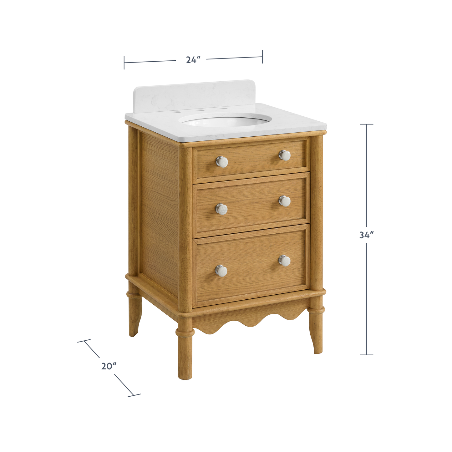 Juliette 24" Scallop Single Bathroom Vanity | Enhanced Natural Oak | Cultured Marble Countertop