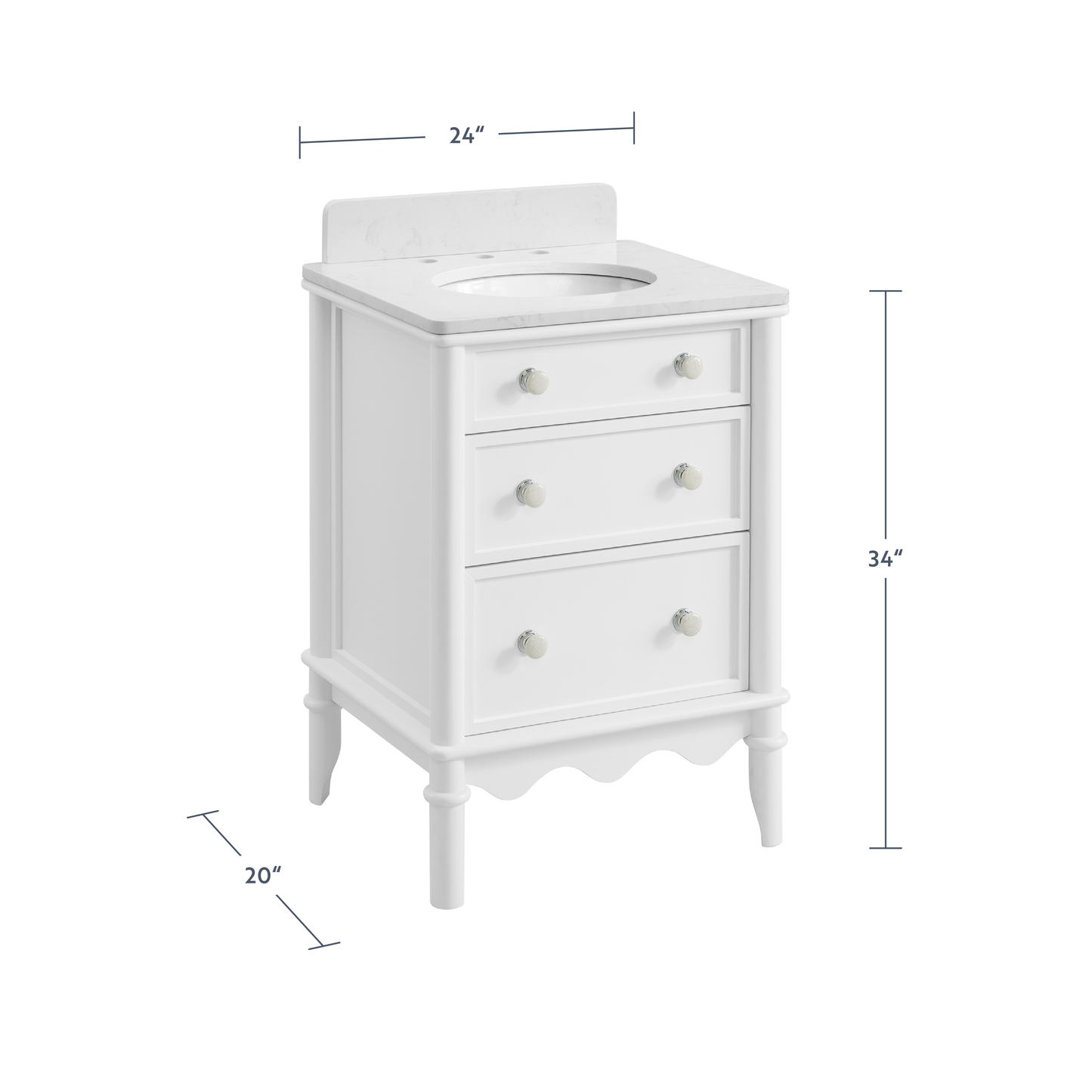 Juliette 24" Scallop Single Bathroom Vanity | Blanc White | Cultured Marble Countertop