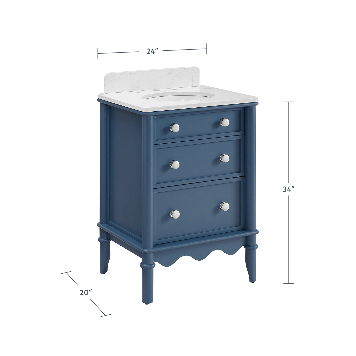 Juliette 24" Scallop Single Bathroom Vanity | Denim Blue | Cultured Marble Countertop