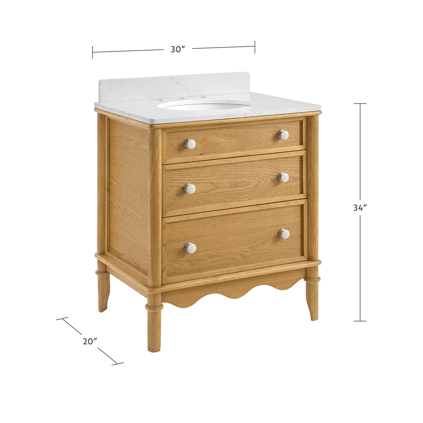 Juliette 30"W x 20"D Single Bathroom Vanity | Natural Enhanced Oak | Cultured Marble Countertop