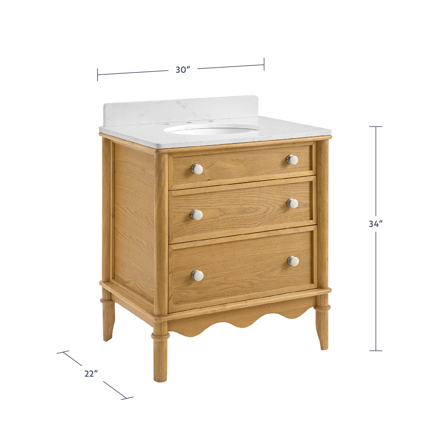 Juliette 30"W x 22"D Single Bathroom Vanity | Natural Enhanced Oak | Cultured Marble Countertop