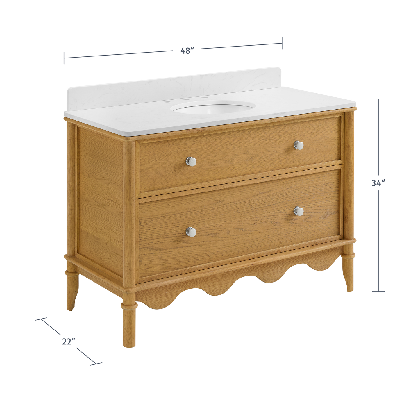 Juliette 48"W Scallop Single Bathroom Vanity | Enhanced Natural Oak |Cultured Marble Countertop