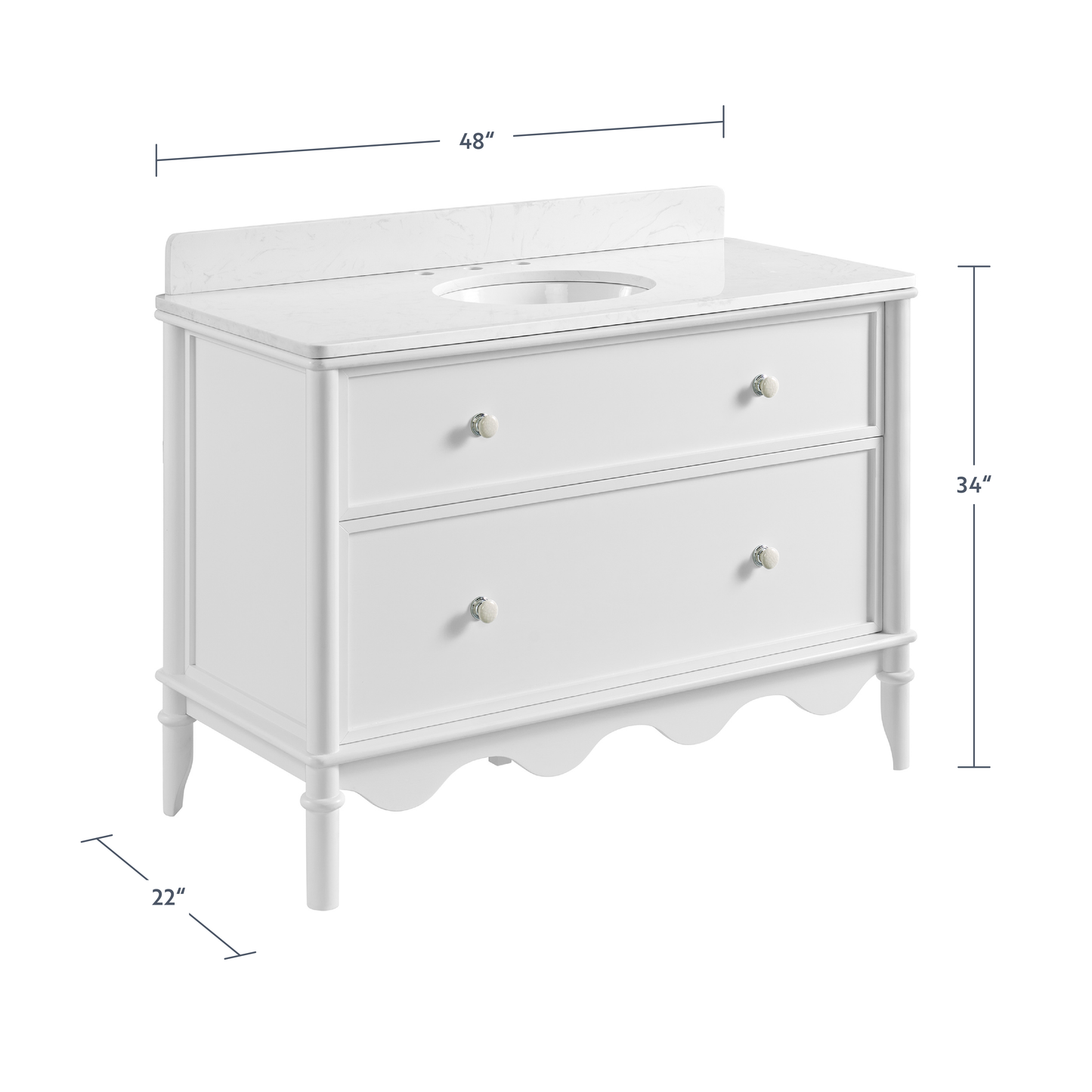 Juliette 48"W Scallop Single Bathroom Vanity | Blanc White |Cultured Marble Countertop