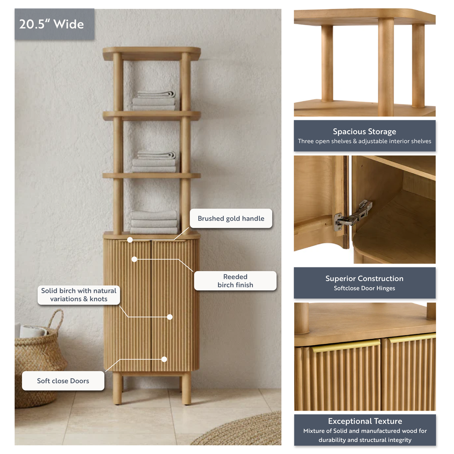 Havana 2-Door Reeded Freestanding Linen Cabinet