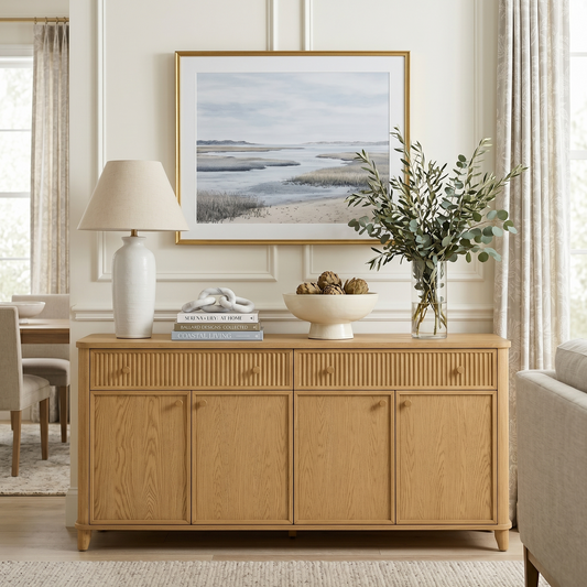 Kathryne 74" Solid Wood Sideboard Buffet In Natural Oak