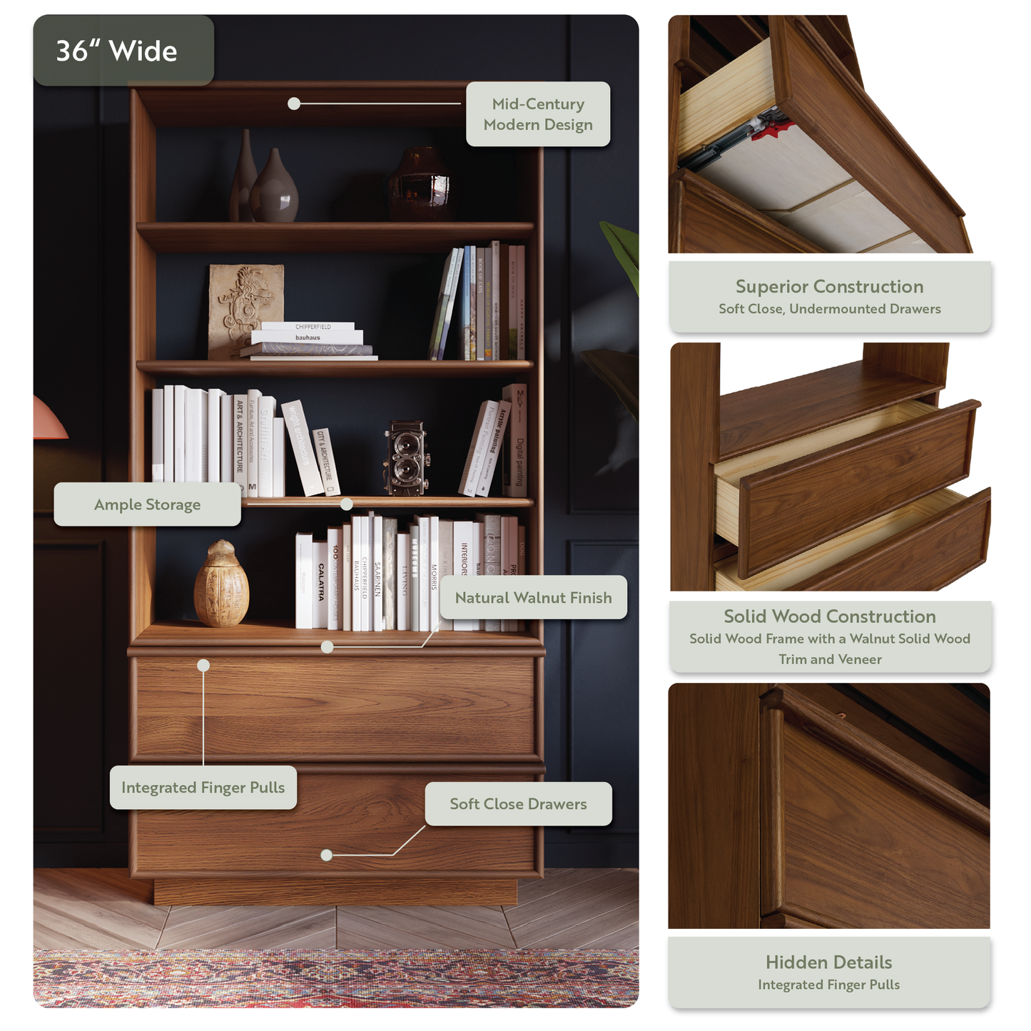Cooper 72" Mid-Century Walnut Bookshelves