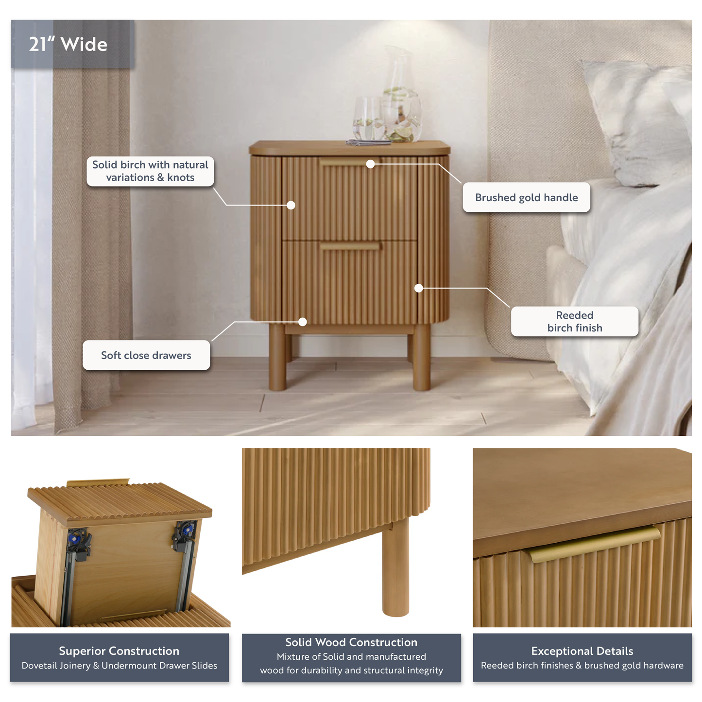Havana Nightstand in Reeded Birch