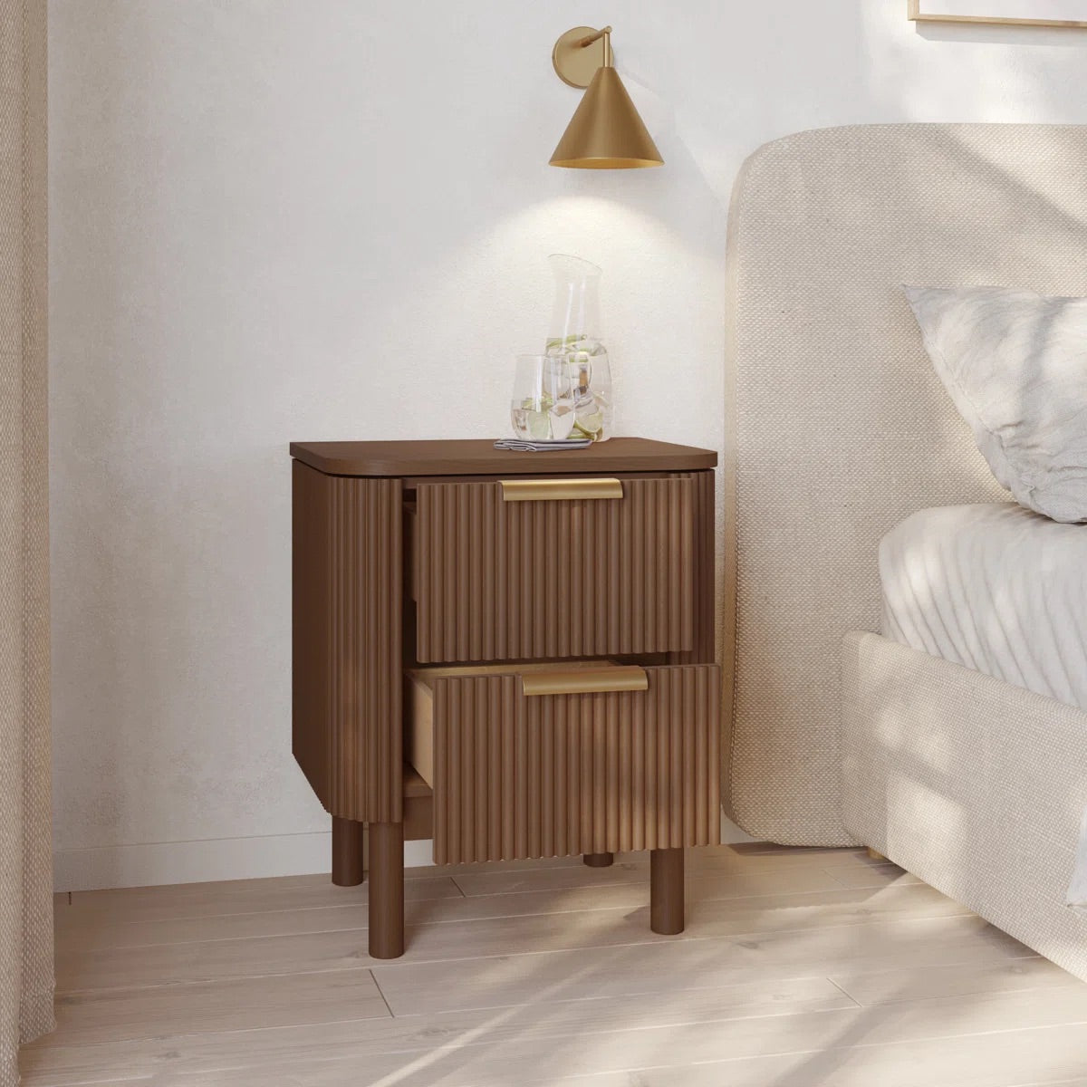 Havana Night Stand in Brown Reeded Birch