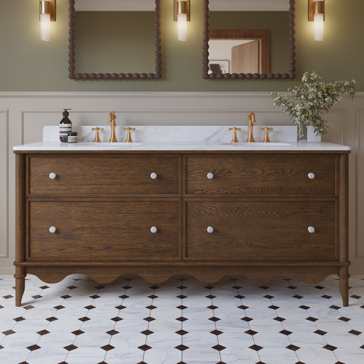 Juliette 72"W x 22"D Double Sink Bathroom Vanity with Cultured Marble Top