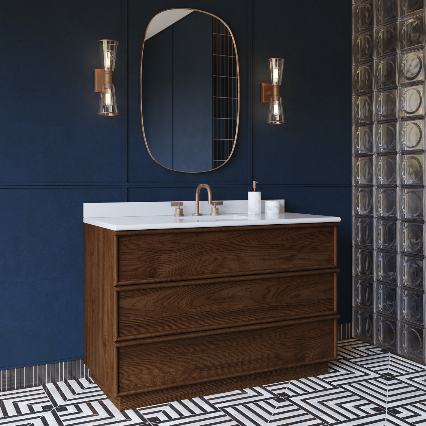 Cooper 48" Single Sink Bathroom Vanity in Natural Walnut with Quartz Top