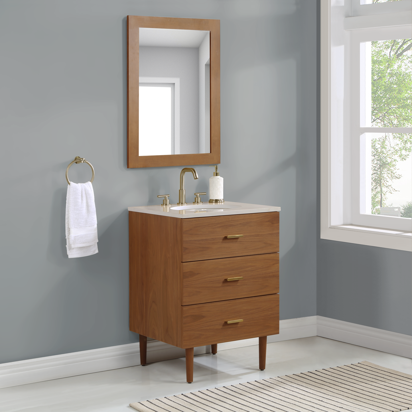 Stockholm 24'' Single Bathroom Vanity in Natural Walnut | White Quartz Countertop