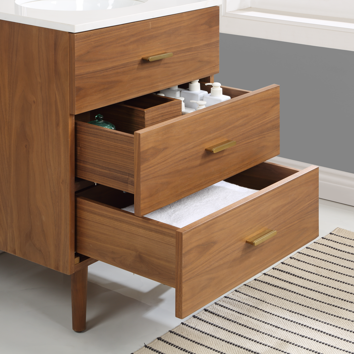 Stockholm 24'' Single Bathroom Vanity in Natural Walnut | White Quartz Countertop