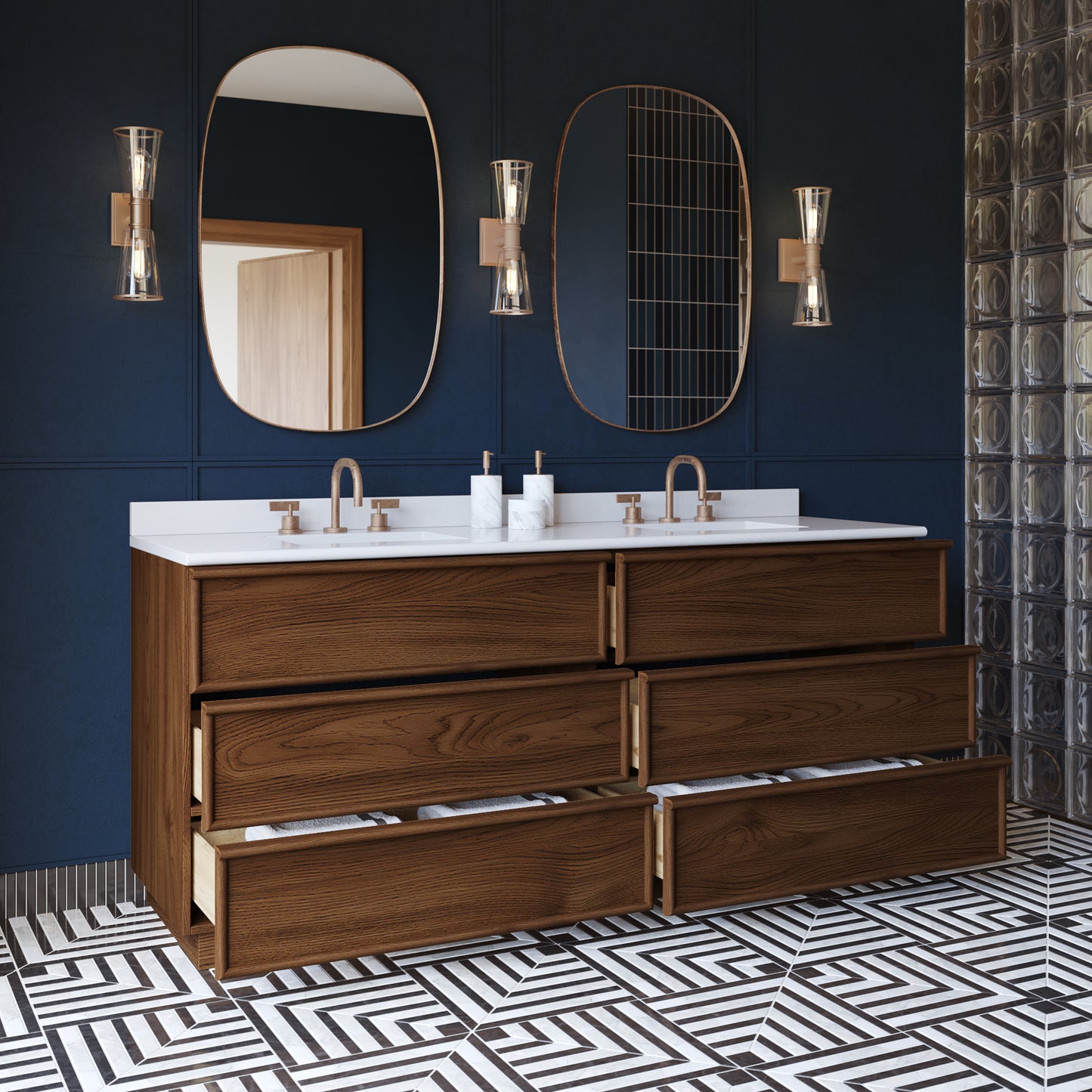 Cooper 72" Double Sink Bathroom Vanity in Natural Walnut with Quartz Top