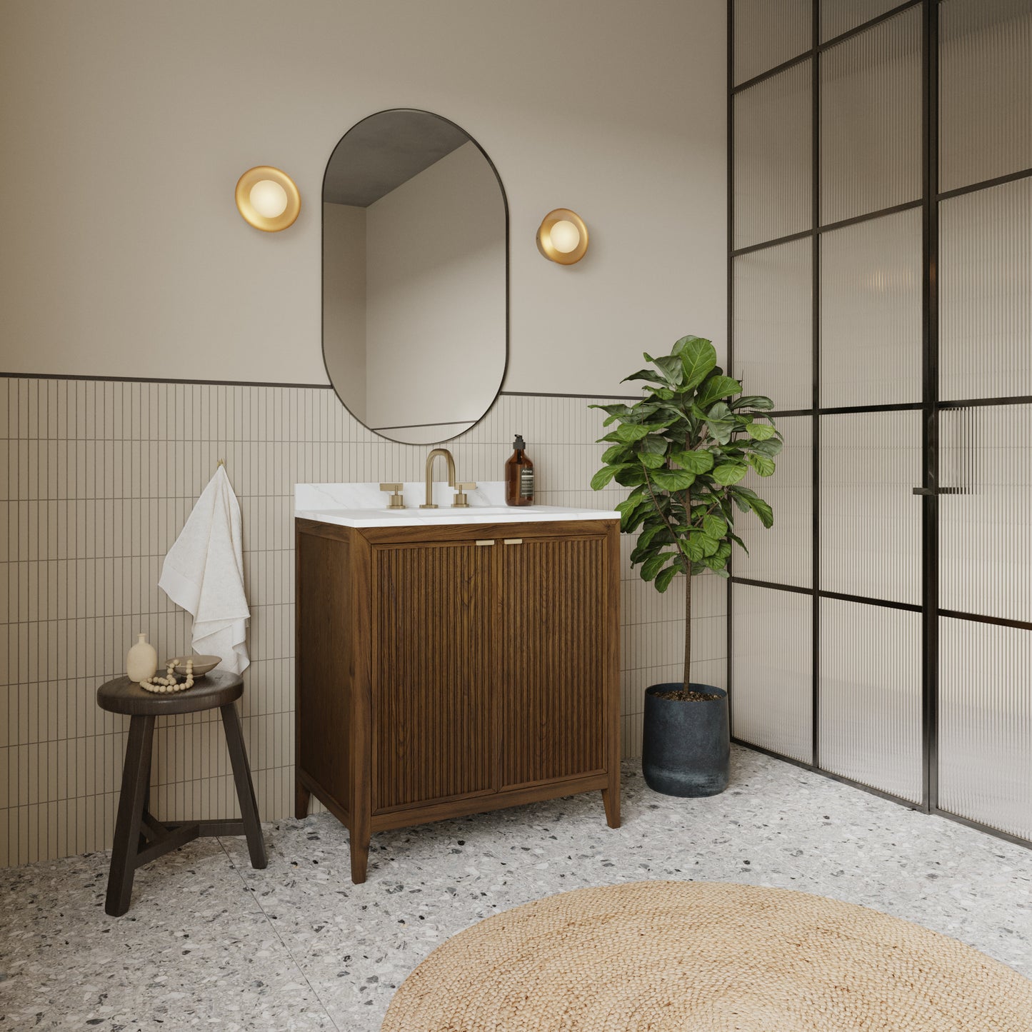 Kendal 30" RTA Single Bathroom Vanity in Enhanced Brown Oak | Cararra Engineered Marble
