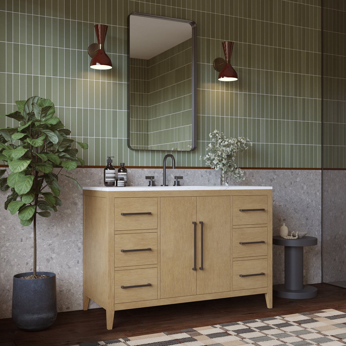 Bergen 48'' Single Bathroom Vanity | Calacatta Gold Quartz Top