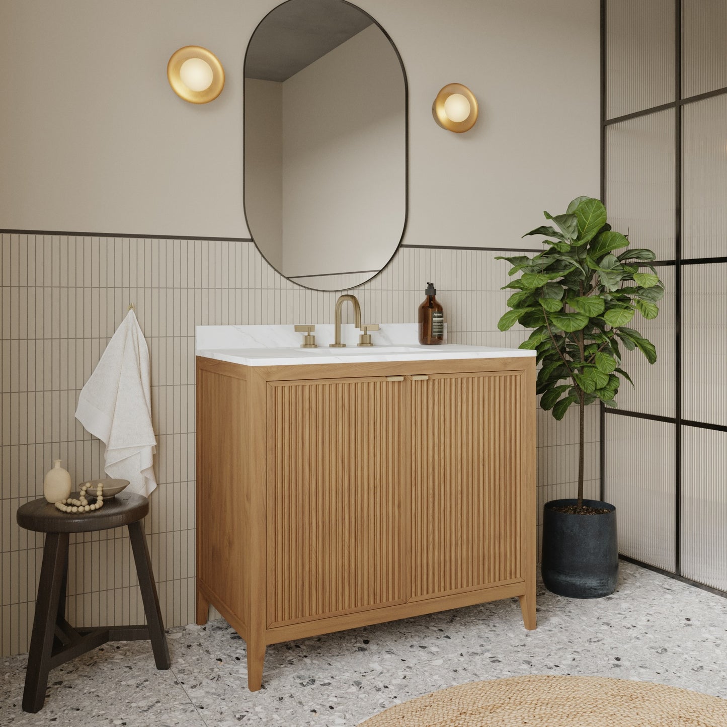 Kendal 36"W x 22"D RTA Single Sink Bathroom Vanity | Calacatta Gold Quartz Countertop