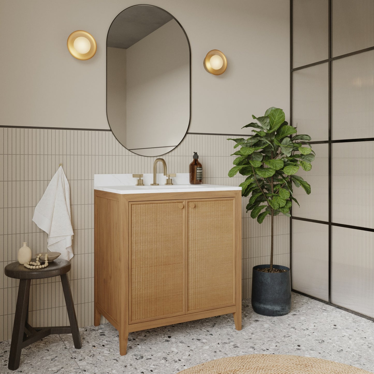 Whitney 30" x 20" Rattan RTA Single Bathroom Vanity | Cultured Marble Countertop