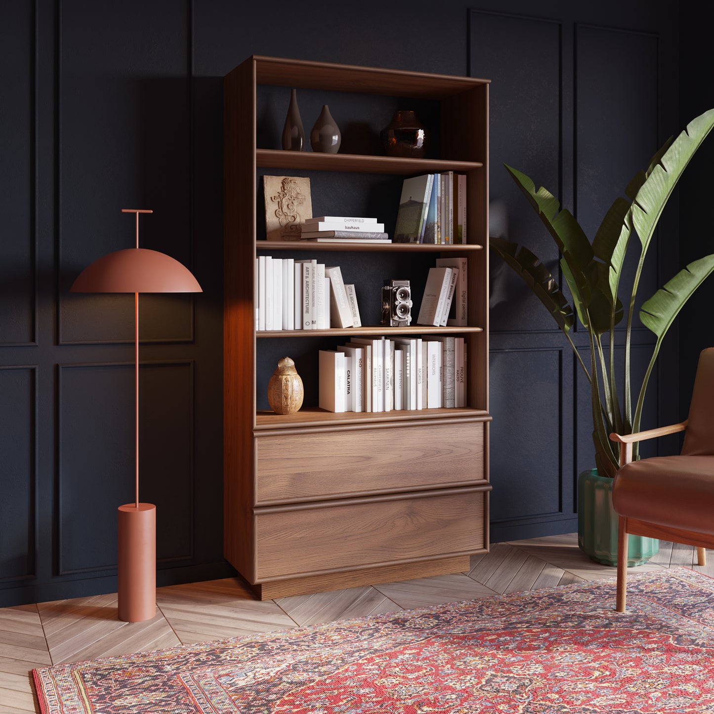 Cooper 72" Mid-Century Walnut Bookshelves