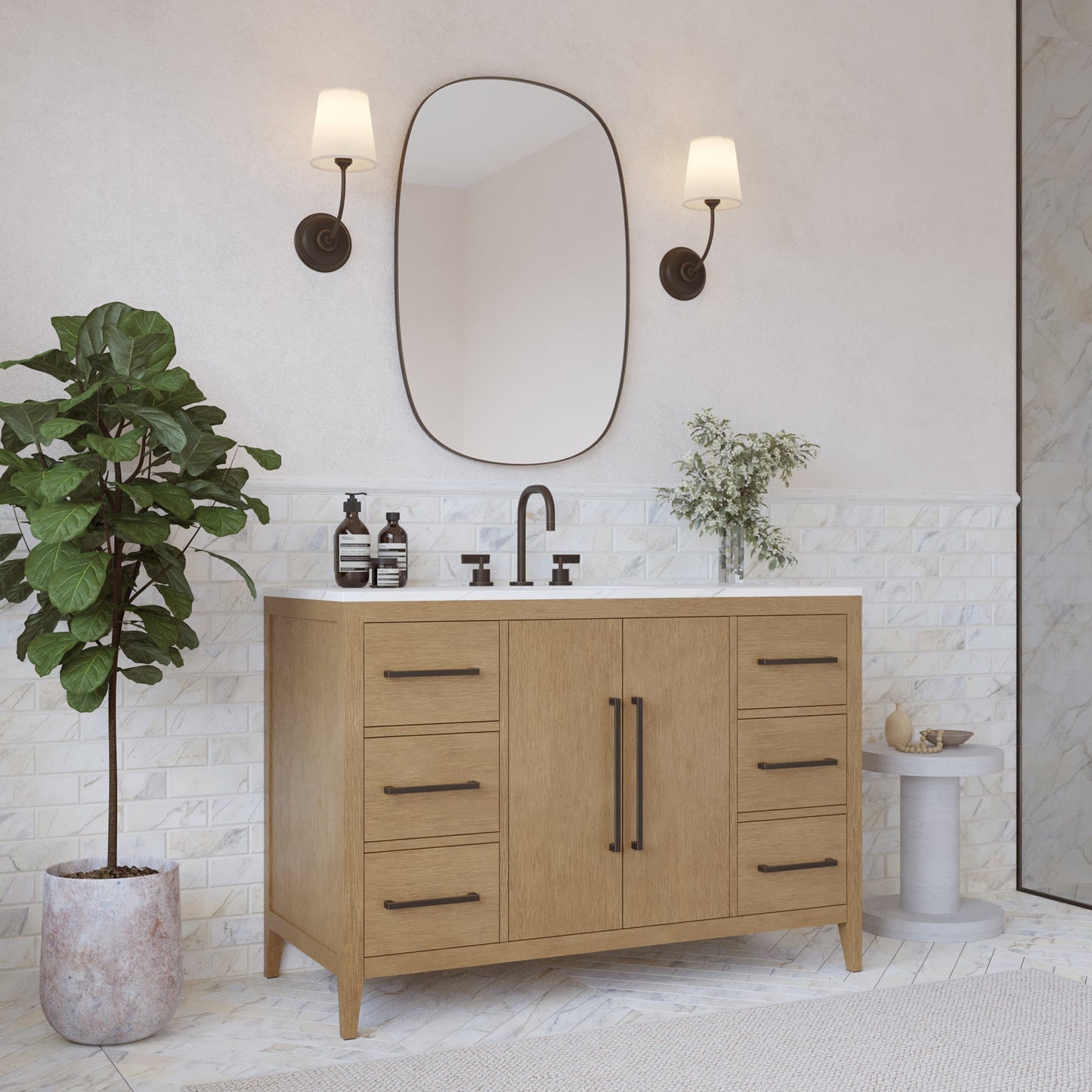 Bergen 48'' Single Bathroom Vanity | Calacatta Gold Quartz Top