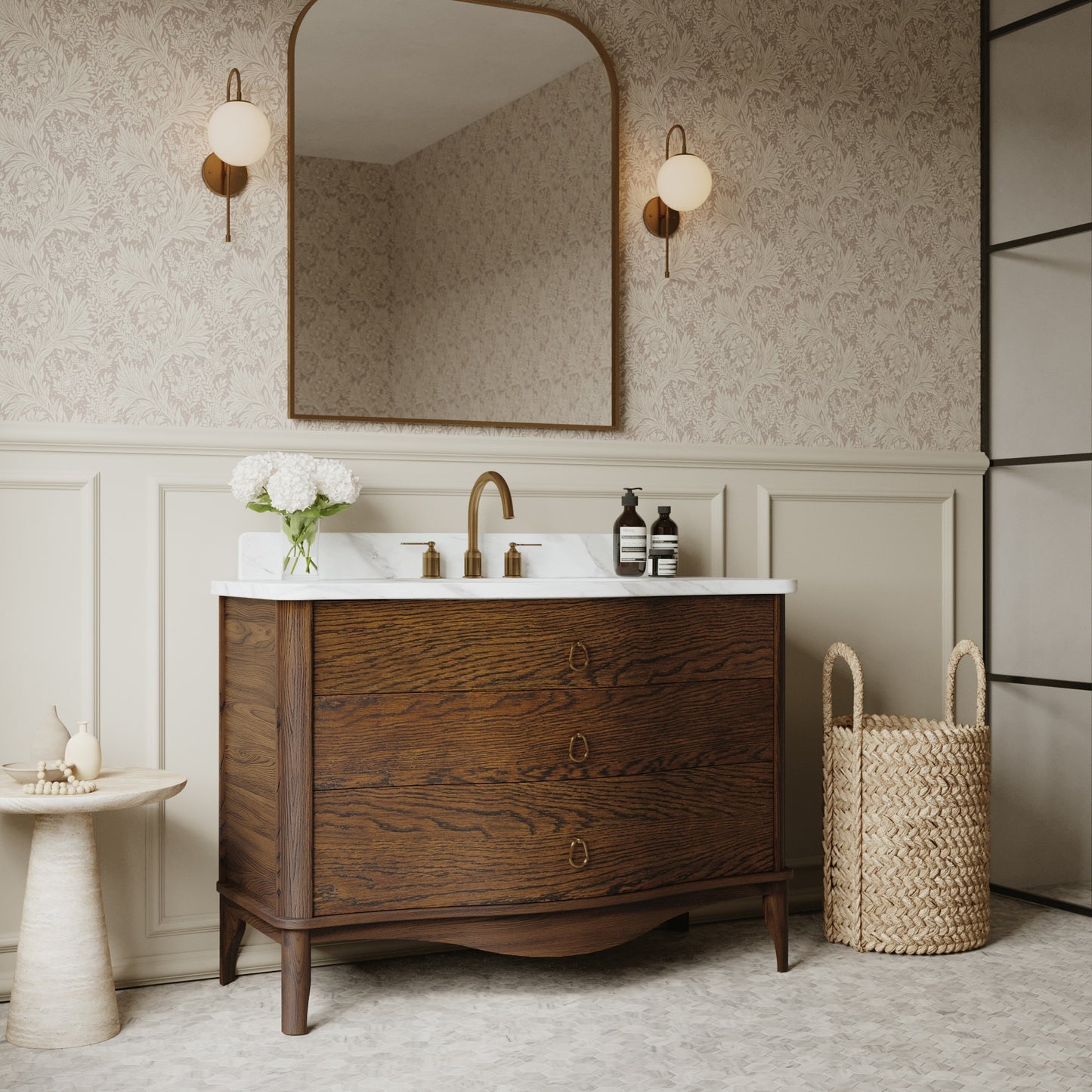 Grace 48" Single Bathroom Vanity | Enhanced Brown Oak | Statuario Quartz Countertop