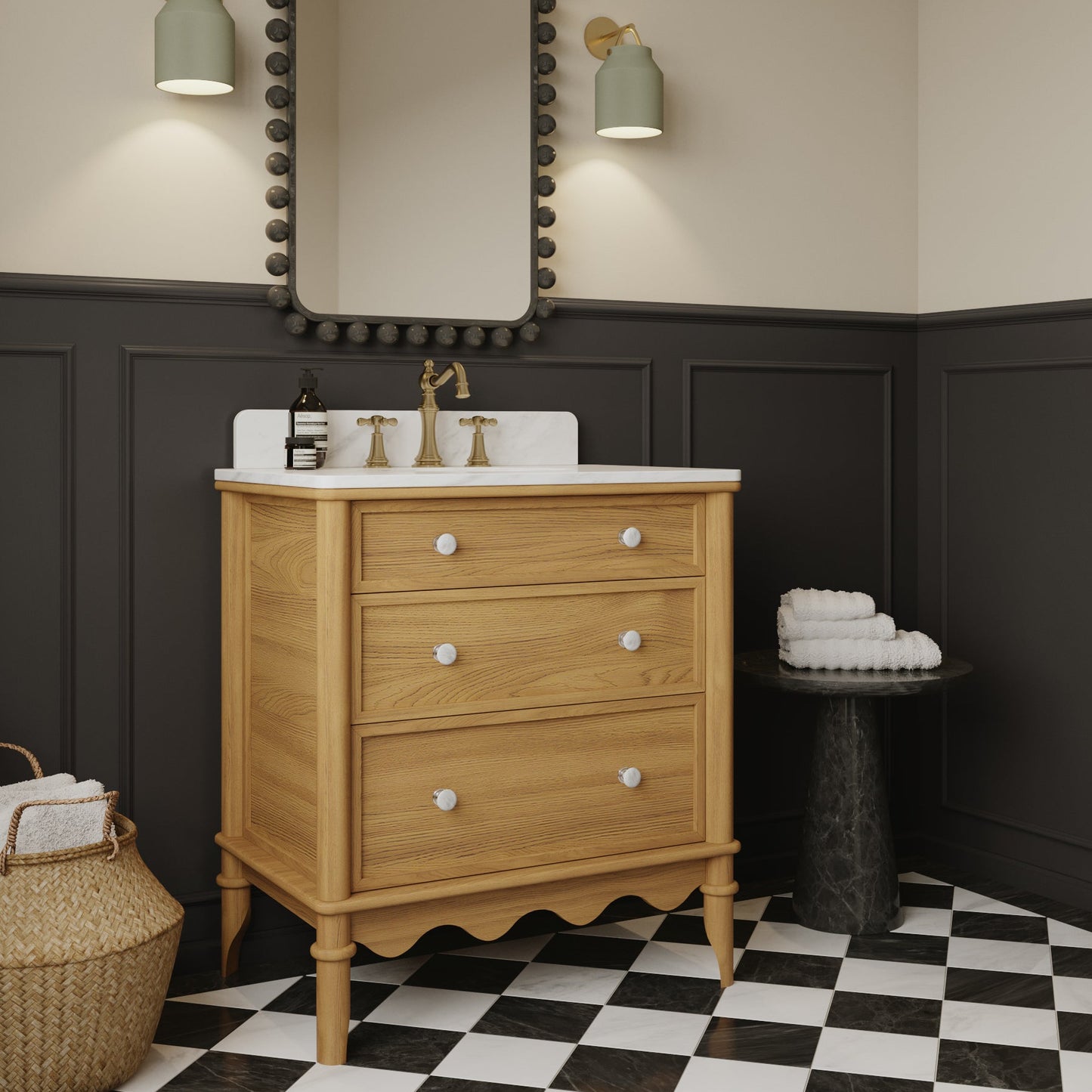 Juliette 30"W x 20"D Single Bathroom Vanity | Natural Enhanced Oak | Cultured Marble Countertop