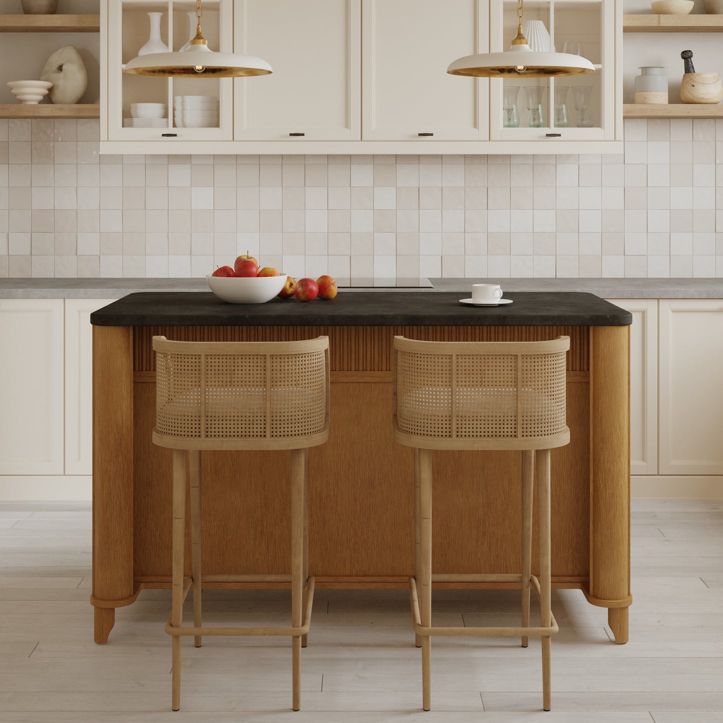 Kathryne 60" Kitchen Island in Oak | Quartz Countertop