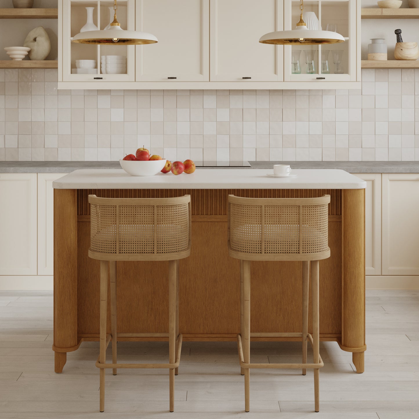 Kathryne 60" Kitchen Island in Oak | Quartz Countertop