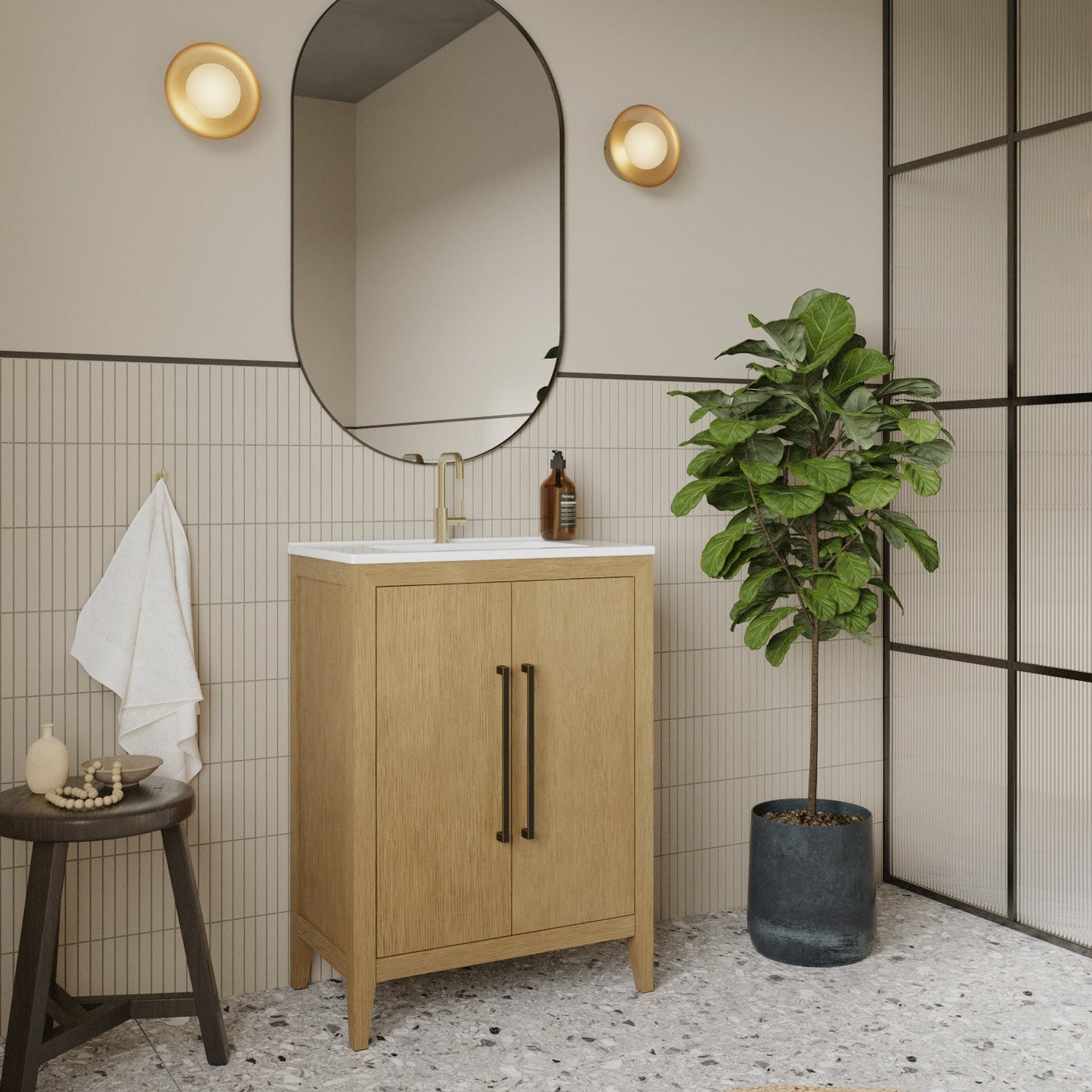Bergen 24"W x 14"D Single Bathroom Vanity | White Porcelain Countertop