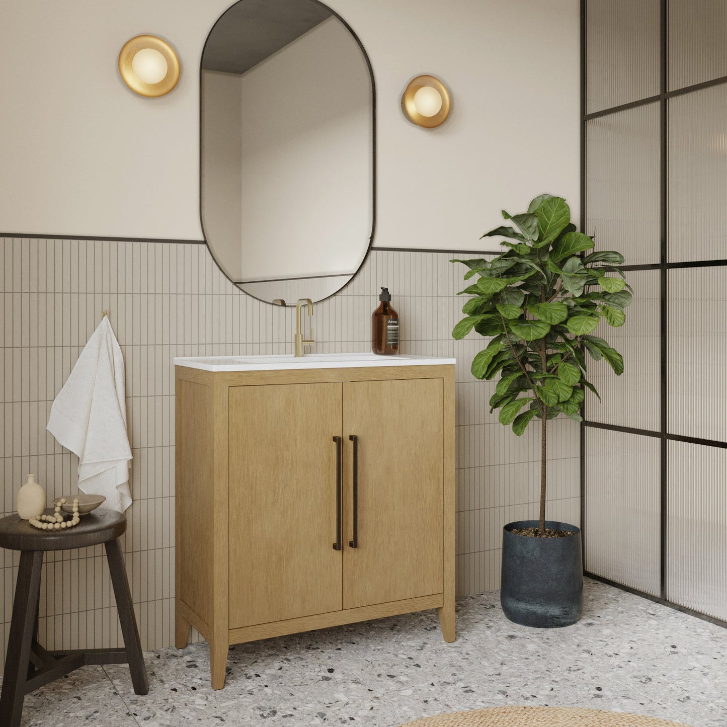 Bergen 30"W x 14"D Single Bathroom Vanity | White Porcelain Countertop