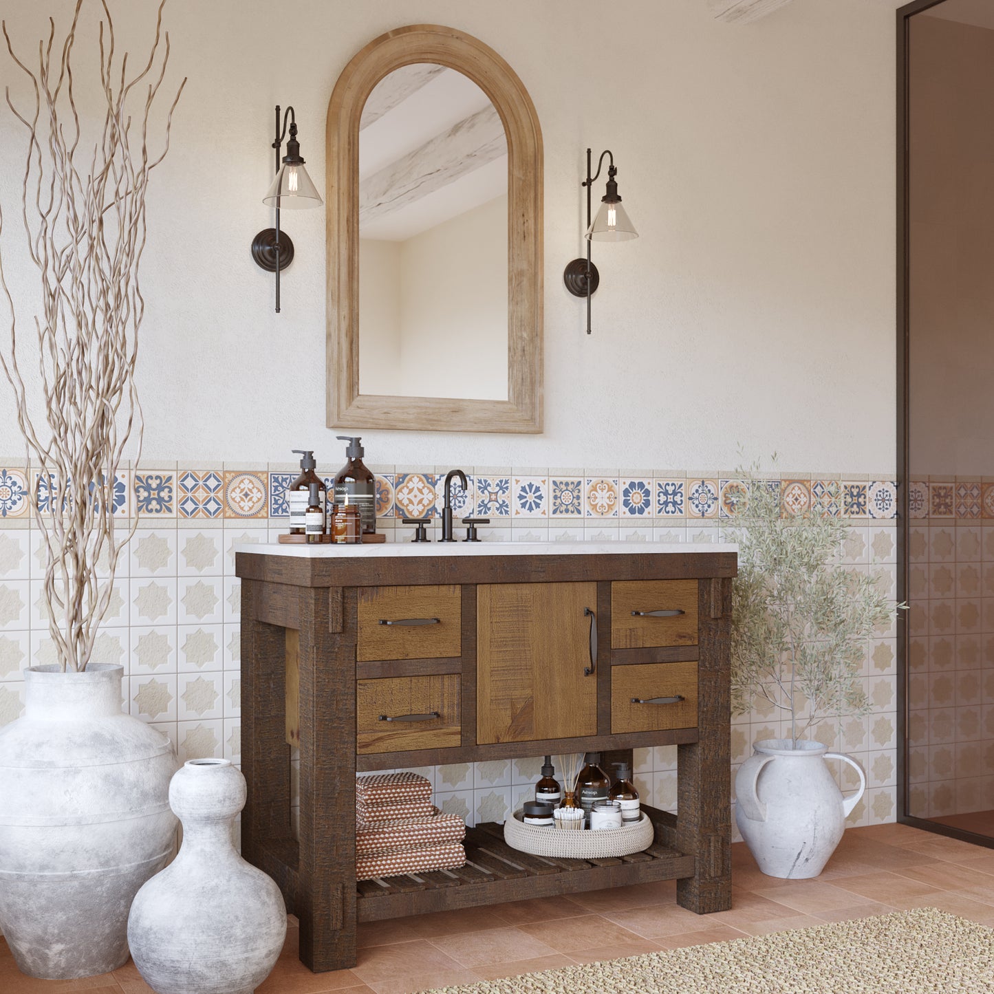 Telluride 42" Single Bathroom Vanity | White Quartz Countertop