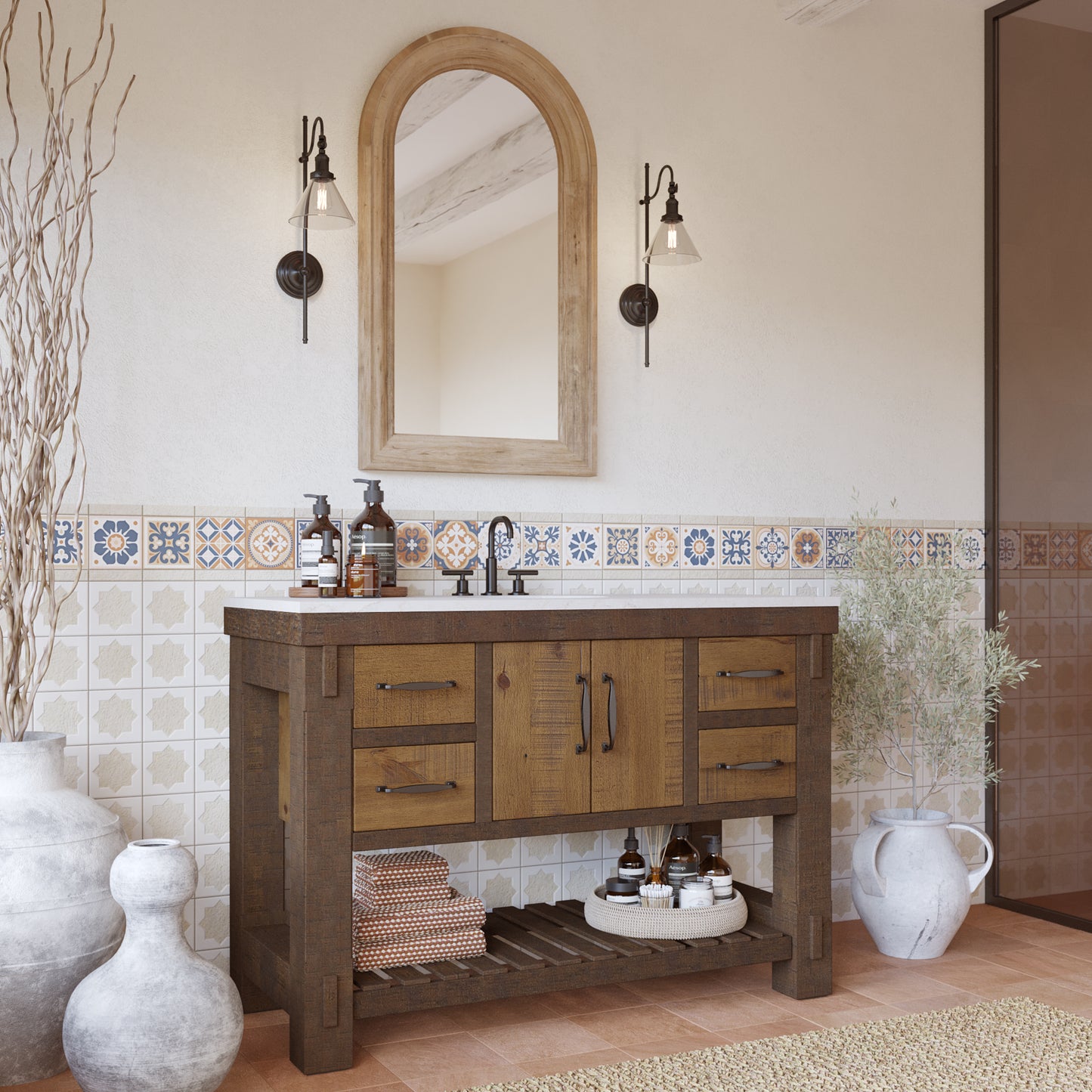 Telluride 48" Single Sink Bathroom Vanity | White Quartz Countertop