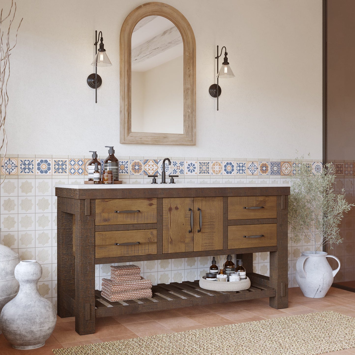 Telluride 60" Single Sink Bathroom Vanity | White Quartz Countertop