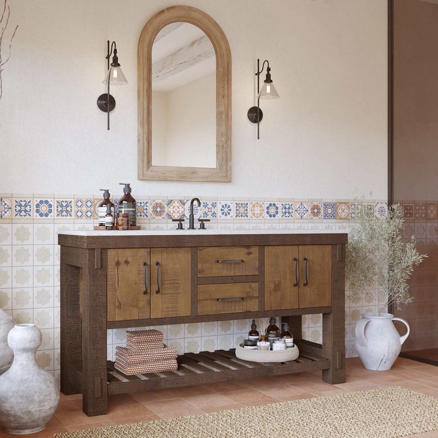 Telluride 60" Single Sink Bathroom Vanity | White Quartz Countertop