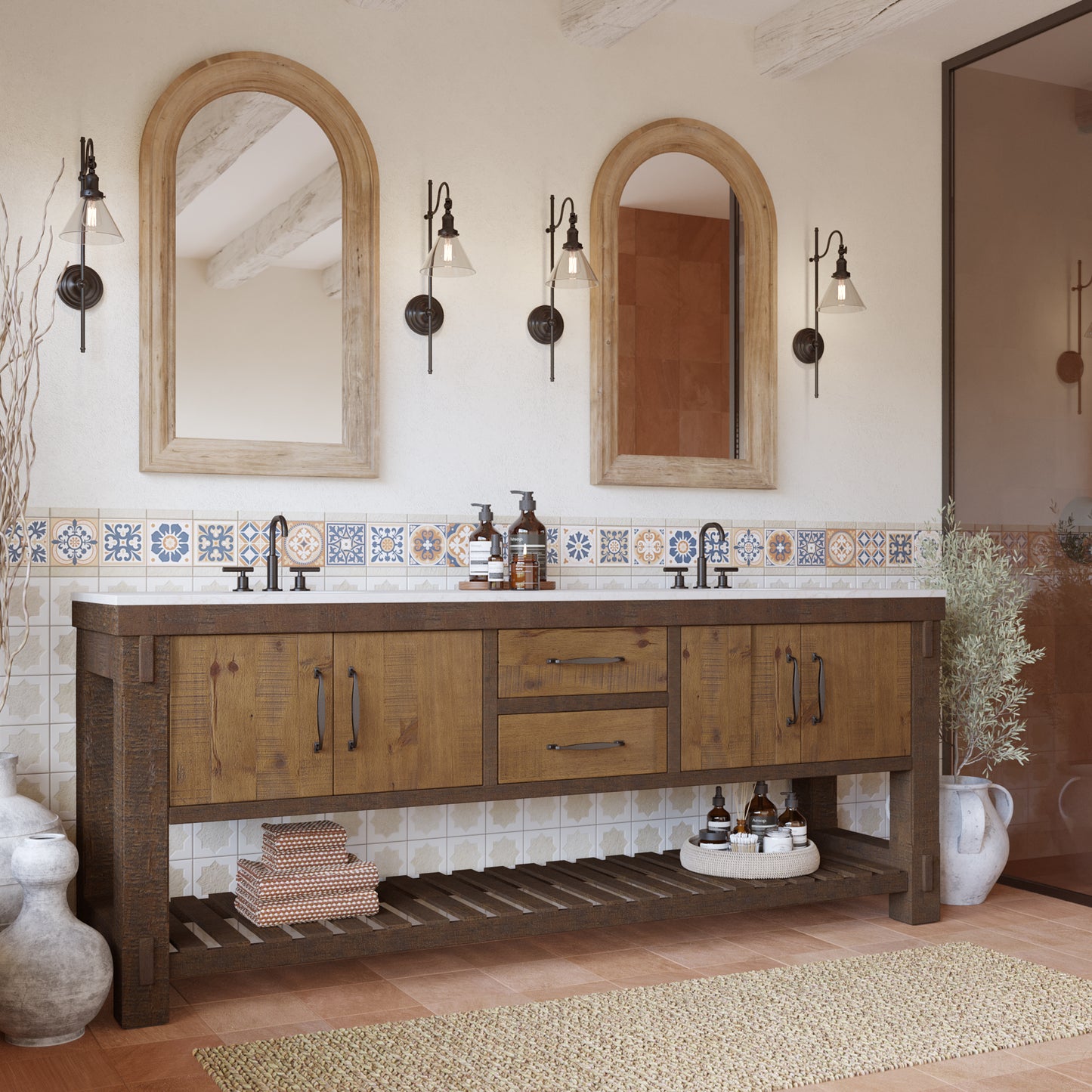 Telluride 84" Double Bathroom Vanity | Quartz Countertop