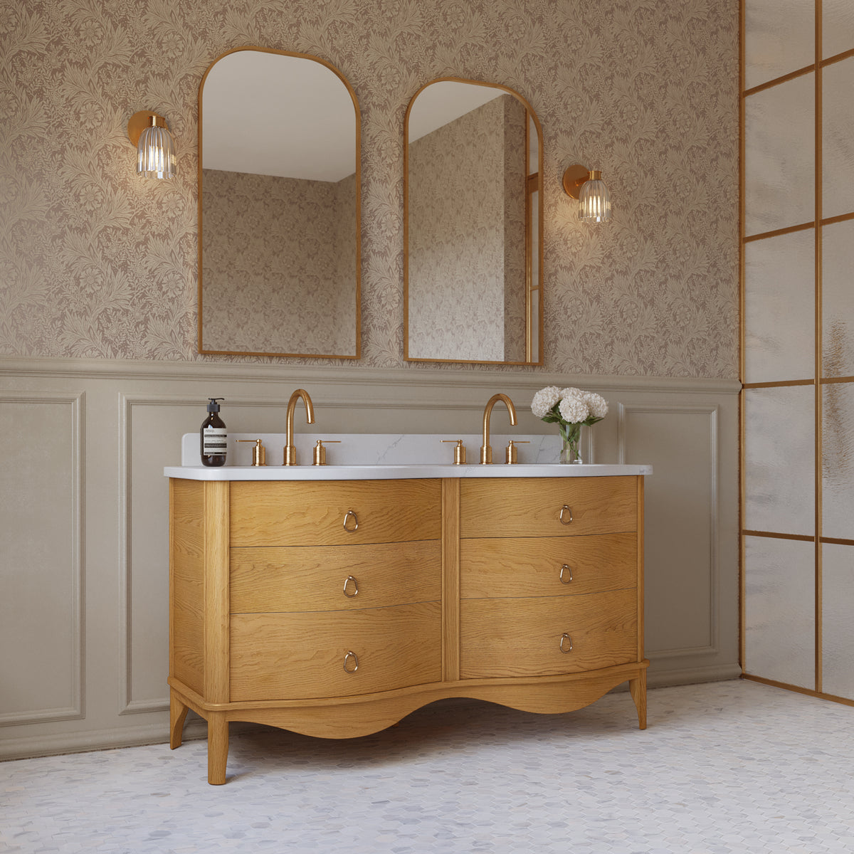 Grace 60" Bathroom Vanity with Statuario Quartz Countertop