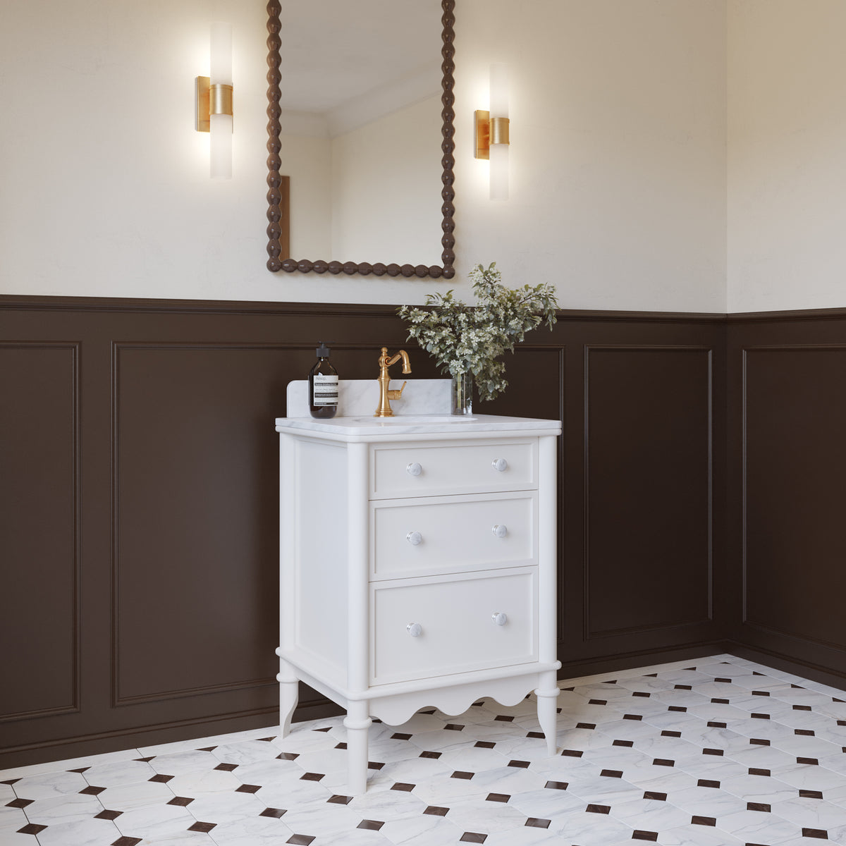 Juliette 24" Scallop Single Bathroom Vanity | Blanc White | Cultured Marble Countertop