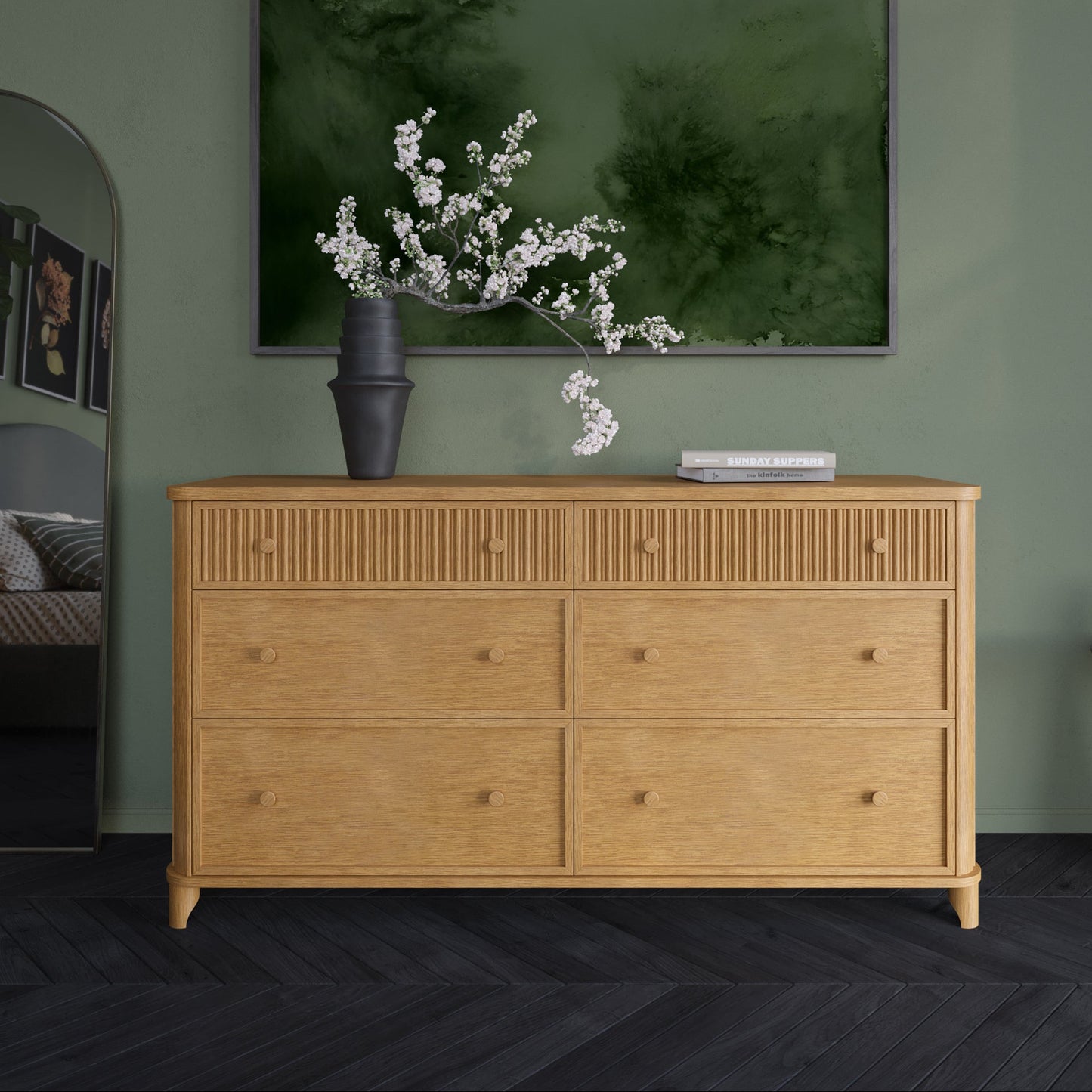 Kathryne 64" Wide Solid Wood 6-Drawer Double Dresser In Natural Oak
