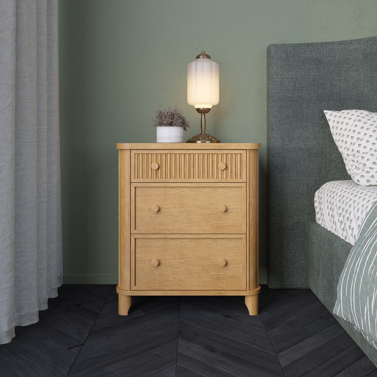 Kathryne 24" Solid Wood 3-Drawer Nightstand In Natural Oak