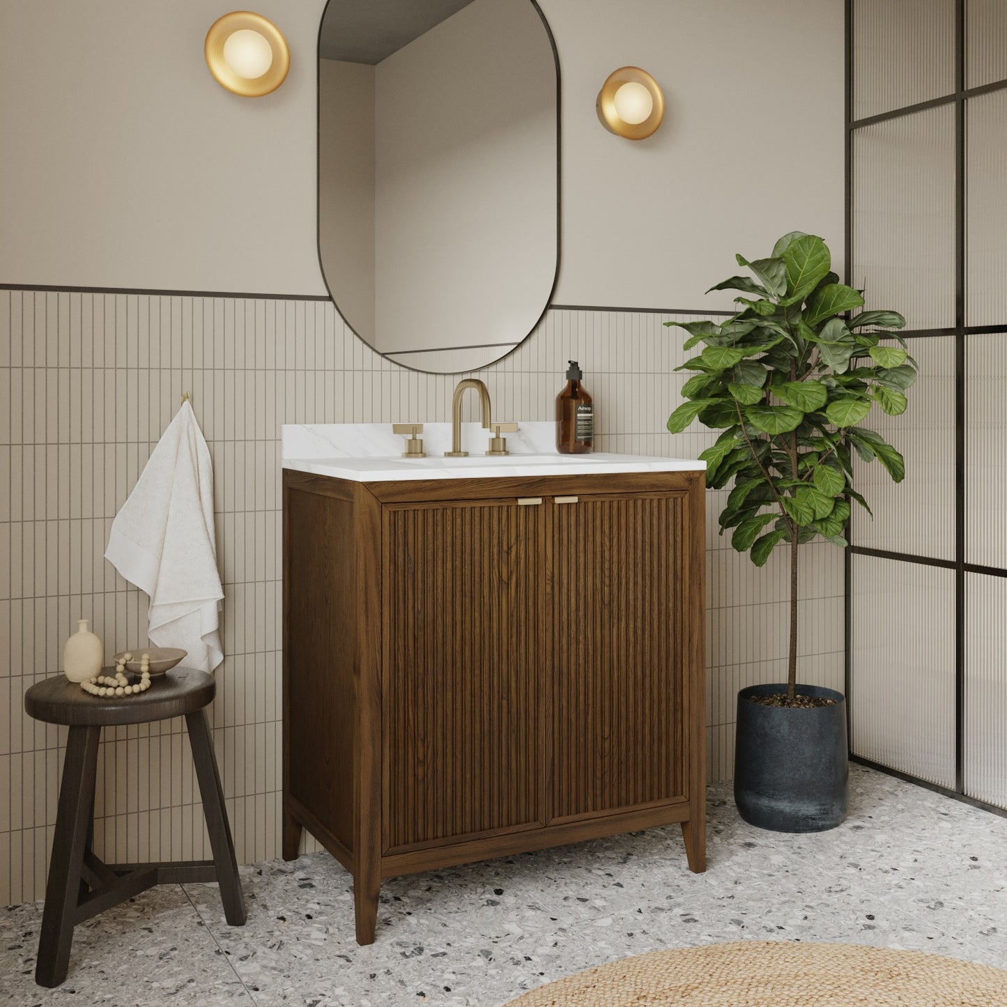 Kendal 30" Bathroom Vanity | Enhanced Brown Oak | Cultured Marble Countertop