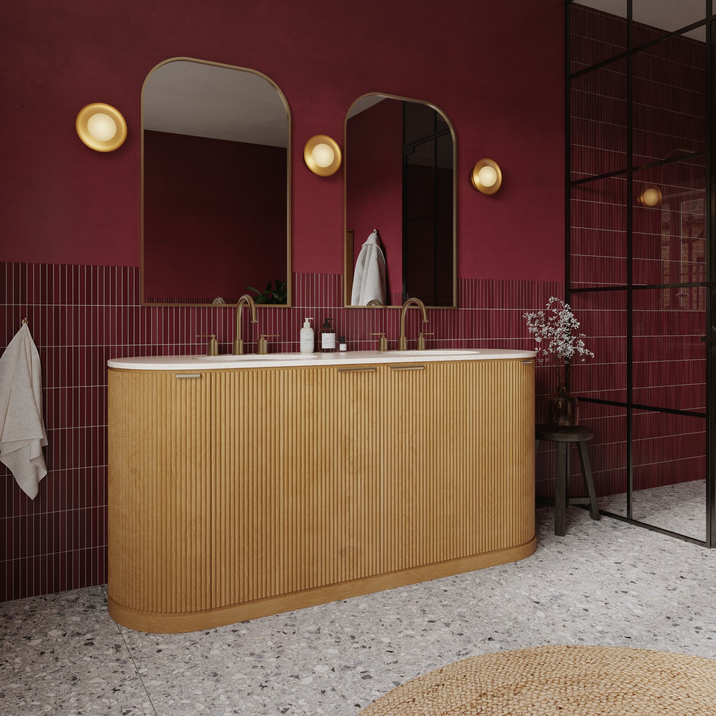 Luna Reeded 72" Double Bathroom Vanity With Quartz Countertop