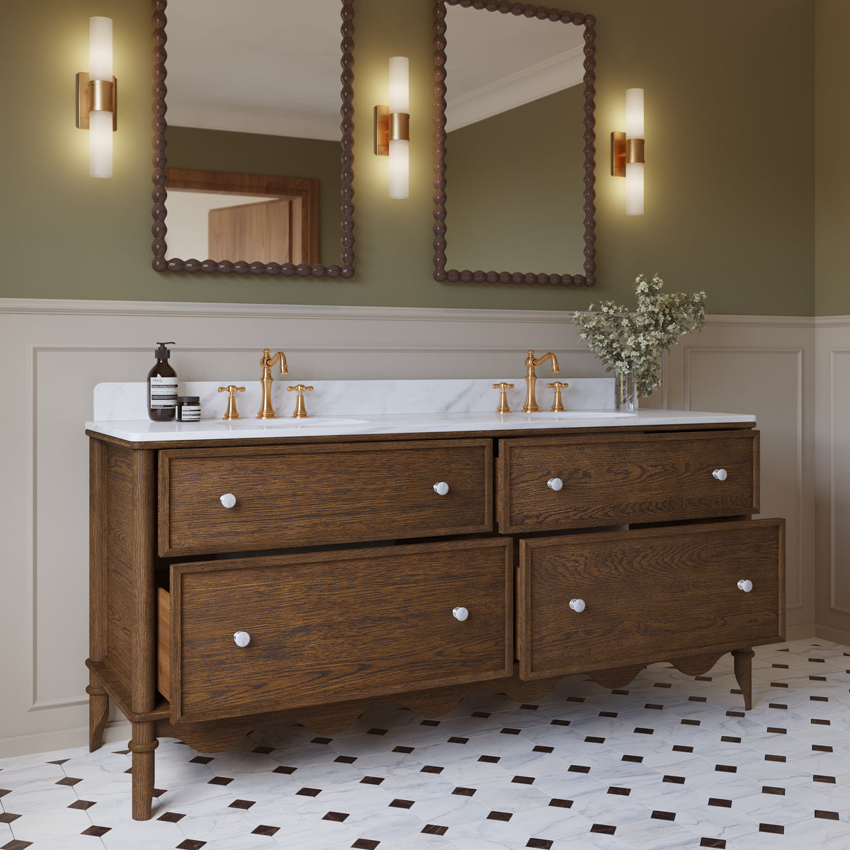 Juliette 72"W x 22"D Double Sink Bathroom Vanity with Cultured Marble Top