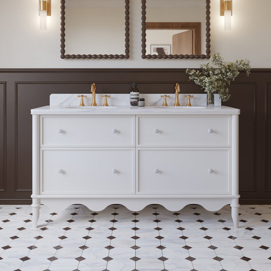 Juliette 60"W x 22"D Double Sink Bathroom Vanity with Cultured Marble Top