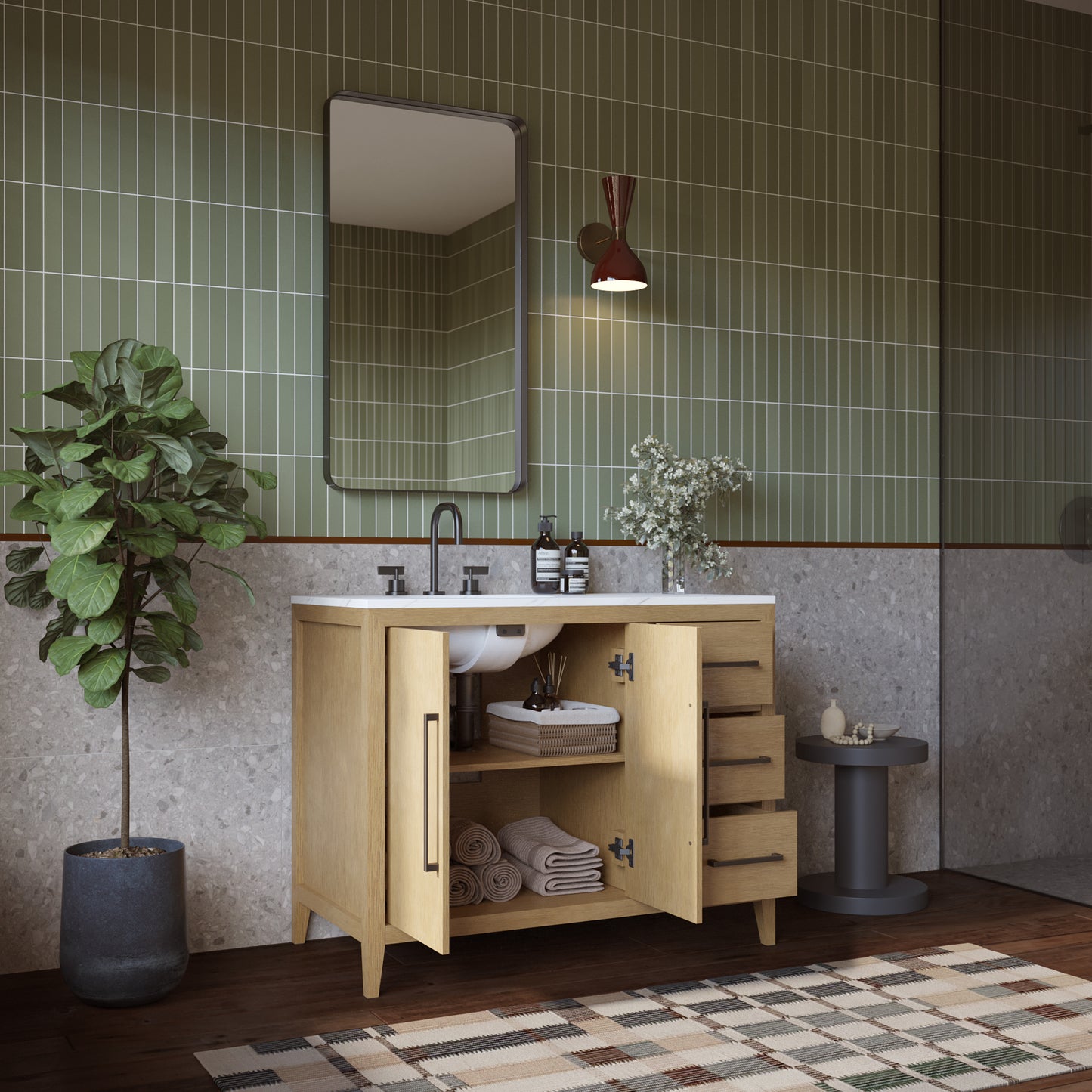 Bergen 42'' Single Bathroom Vanity | Calacatta Gold Quartz Top