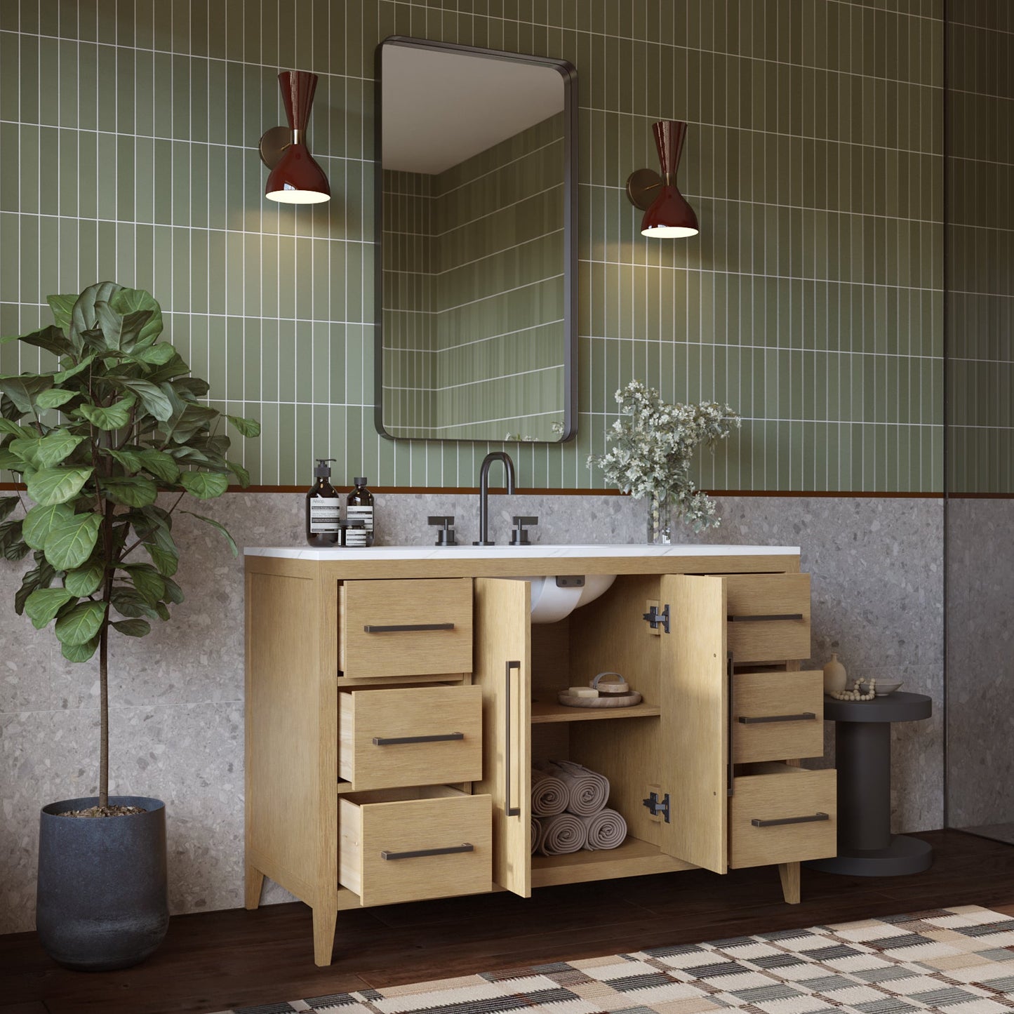 Bergen 48'' Single Bathroom Vanity | Calacatta Gold Quartz Top
