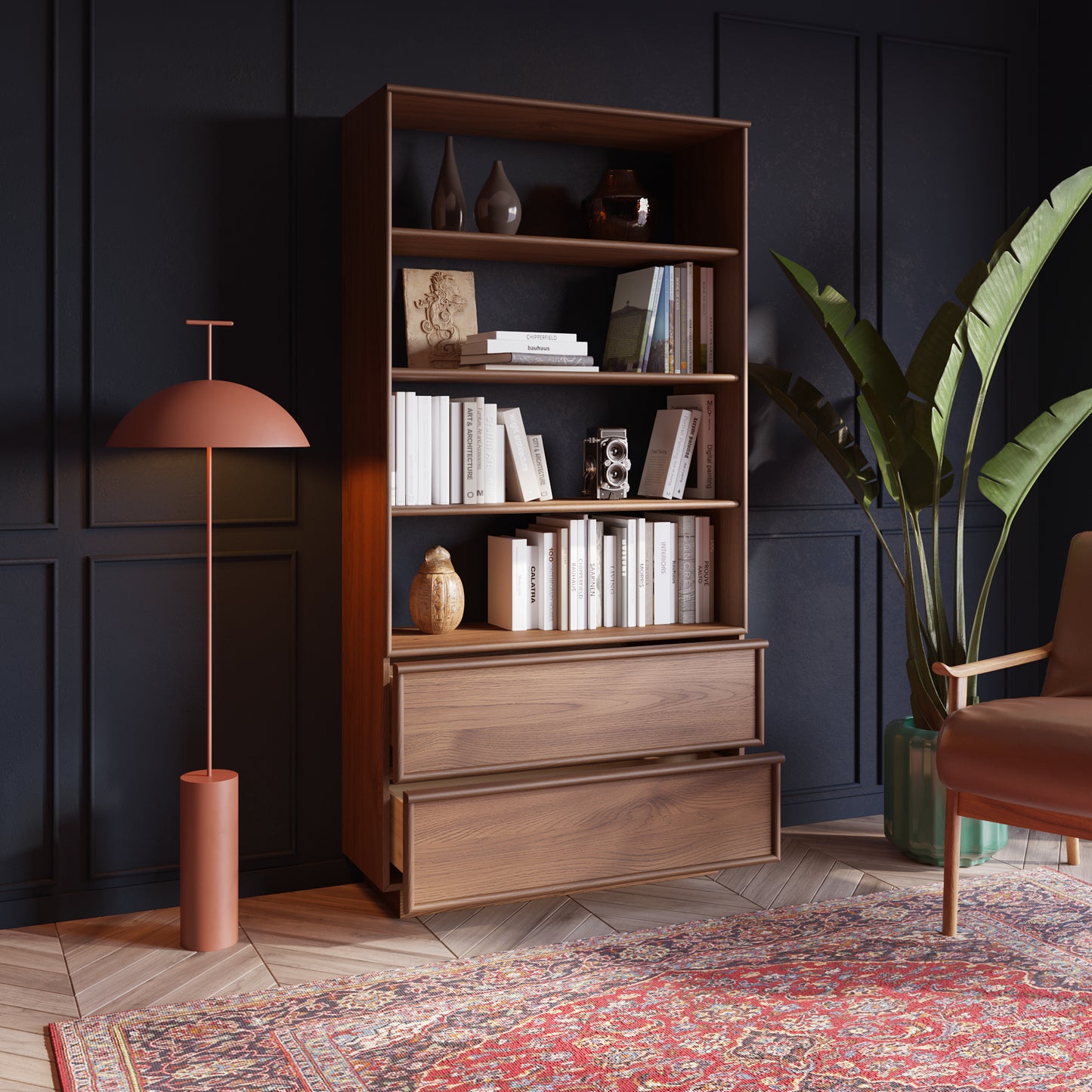 Cooper 72" Mid-Century Walnut Bookshelves