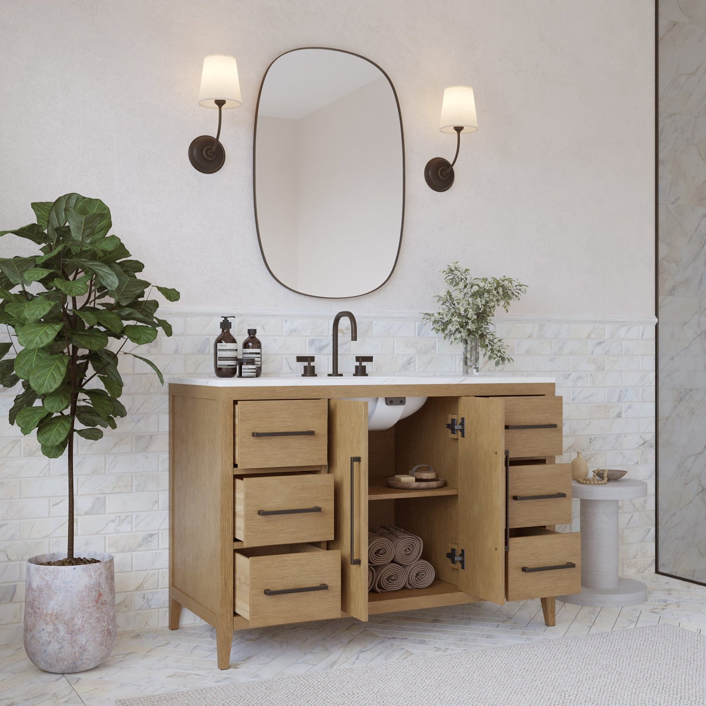 Bergen 48'' Single Bathroom Vanity | Calacatta Gold Quartz Top